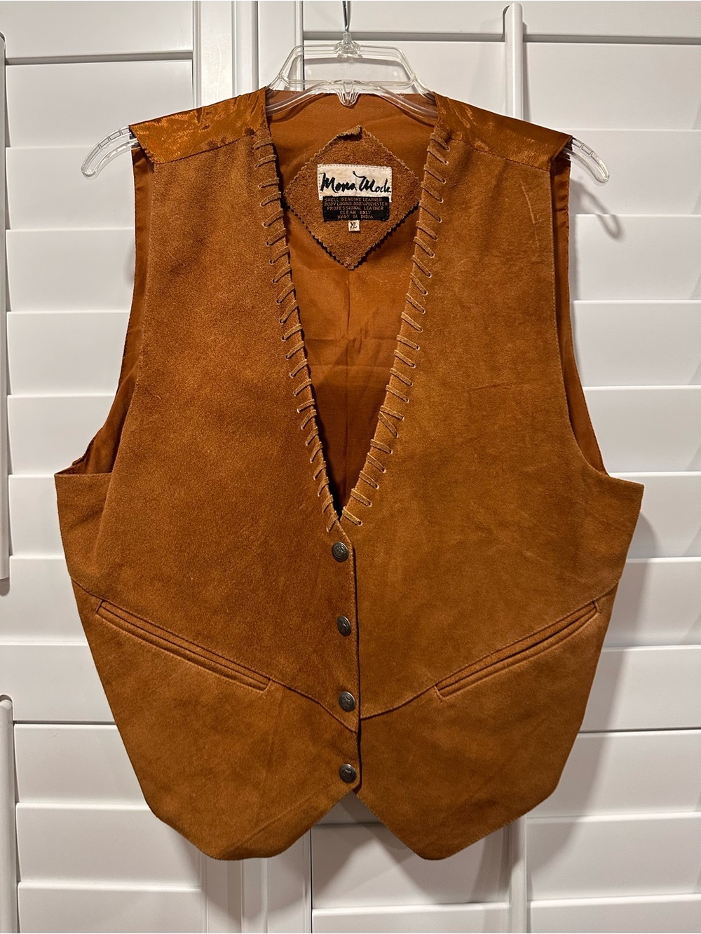 Vintage Genuine Leather Western Suede Vest Brown Whipstitch Women’s XL Boho